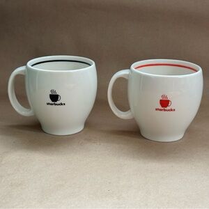 Starbucks 2004 Set of Two Abbey Barista Coffee Mugs (Red and Black). 14 fl oz.